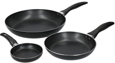 KitchenCraft Set of 3 Non-Stick Frying Pans, Aluminium Cookware Collection with Stay-Cool Handles, 12cm, 20cm & 28cm, PFAS-Free