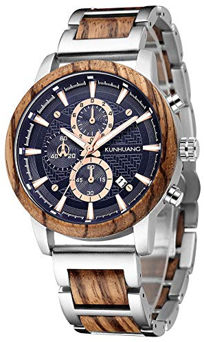 XIRUVE Holz Quarz Holzuhren Armbanduhr für Herren Datum Chronograph mit Geschenkbox