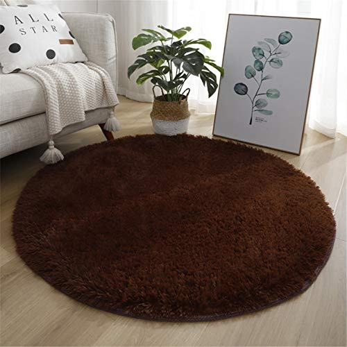 Hiseng Rotonda Shaggy Tappeto per Soggiorno, Hiser Moderno Soffice Peloso Ultra Molle Antiscivolo Tappeti Moquette per Interni Divano Camera da Letto Bambino Cameretta (Marrone,120x120cm)