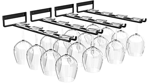Baowenbei 11.8 Inch Wine Glass Rack - Set of 4 Stemware Hanging Rack, Metal Wine Glass Holder for Under Cabinet Organization and Storage