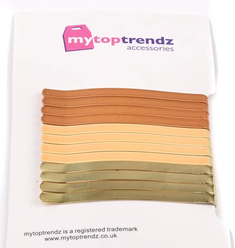 Mytoptrendz® 12 st jumbo hårnålar metall breda enfärgade platta böjda grepp hårklämmor för kvinnor flickor tjocka hårstylingstillbehör (guld blont – 60 mm liten) –