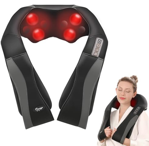 Nackenmassagegerät Schulter mit Wärme, Elektrisches Rücken Massagegerät mit 3D-Rotation Massage und Einstellbaren Geschwindigkeiten für Haus Büro