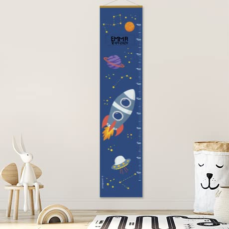 Gutmarkiert Messlatte für Kinder Weltraum-Design - Name & Geburtsdatum | Süße Wachstumstabelle aus Papier zum Aufhängen - fürs Baby- und Kleinkinderzimmer - für Jungen und Mädchen