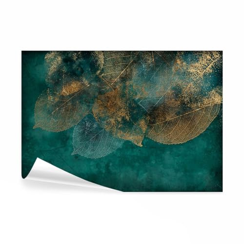 decomonkey Fototapete Pflanzen Abstrakt, 400x280 cm, XXL, Moderne Laub Blau | Steinwand, Türkis, Betonoptik, Vlies, Schlafzimmer, Wohnzimmer, Design, Tapete, Fototapeten, Tapeten, Wandtapete, Wand