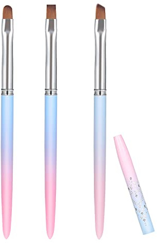 SAVITA 3pcs Ensemble de Pinceaux à Ongles, Pinceaux à Ongles avec Tête Ronde, Coudée et Plate Coloré Outils de Peinture pour Stylo pour la Conception de Nail Art et Nettoyage des Erreurs de Polissage