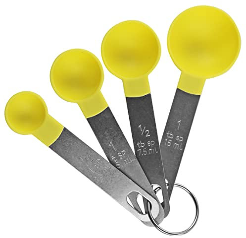 Reston Lloyd 4 Cucharas Dosificadoras Medidoras para Ingredientes Secos y Líquidos, Plástico de Grado Alimenticio con Asas de Acero Inoxidable, Limón