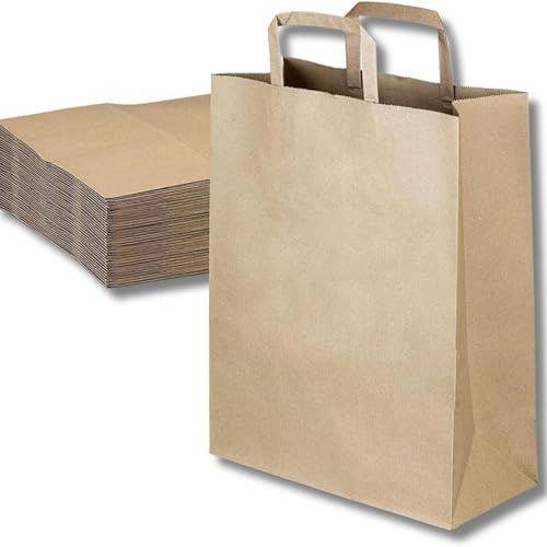 50 Sacchetti di Carta kraft con Manici, Misura: 36 x 12 x 41 cm, Sacchetti Regalo in Carta Kraft, Shopper & Buste per Confezione Regalo