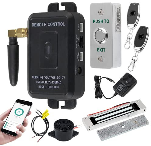 QTTYELOK WiFi Tuya APP Access Control System Kit Wireless Remote Control Unlock Gate Door Opener + 180KG/350lbs Electric Magnetic Lock + Exit Button