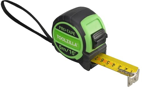 TOOLZILLA 16ft (5m) tape measure standard, retractable measuring tape suitable for all DIY and worksite use. Custodia in gomma per una maggiore durata e comfort