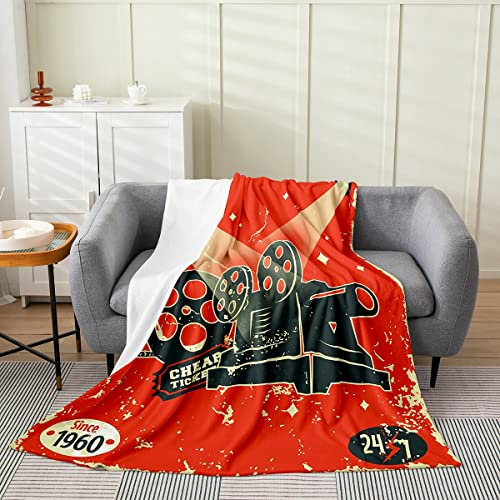 Kids Movie Theater Decor Plush Throw Blanket Vidicon Blanket For Boys Teens Decor Movie Night Flannel Fleece Blanket Set Vintage Cinema Bedroom Queen 90x90 Inch