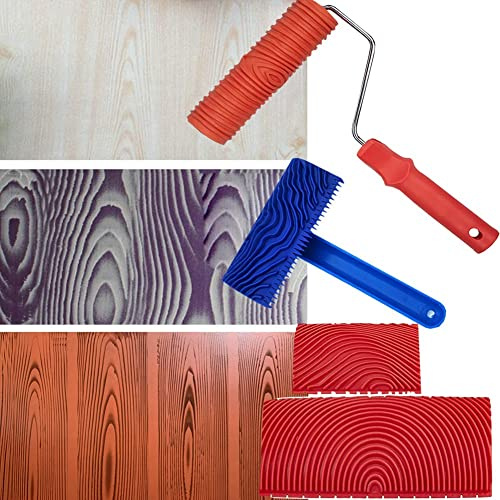 Hundnsney Wood Grain Tools, 4Pcs Wood Grain Roller Painting Tools Texture Pattern with Handles Texture Tool Paint,for Wall Room