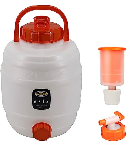 Mostfass 12 Liter mit Auslaufhahn NW 10 und Gärspund, Gärfass (12 L rund) für Most, Wein, Cider, Säfte, Getränke, Fass Getränkefass lebensmittelecht, Kunststoff Gärbehälter Behälter