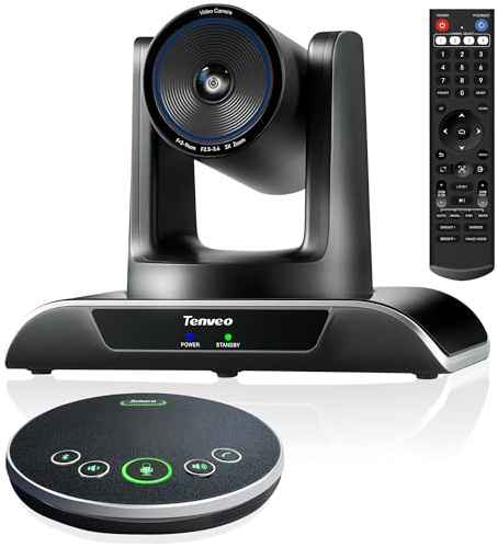 Tenveo AI Tracking Video Conferencing System, 1080P 60FPS 3X Optical Zoom USB3.0 HDMI PTZ Camera with Bluetooth Speakerphone, 93° Wide Angle Webcam for Teams, Zoom, Meeting, Church Services, OBS