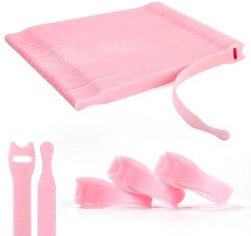 OneLeaf 110PCS Reusable Cable Ties, Adjustable 8 × 1/2 Cord Organizer Ties, Multi-purpose Hook Loop Cable Management Wire Ties for Organizing Home, Office, Data Centers, Pink