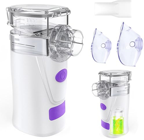 Nebulizador Portatil, Nebulizador para Bebe Niños Adultos, Silenciosa Inhaladores Eléctricos Recargable USB con Diseño Portátil (Blanco) (Púrpura)