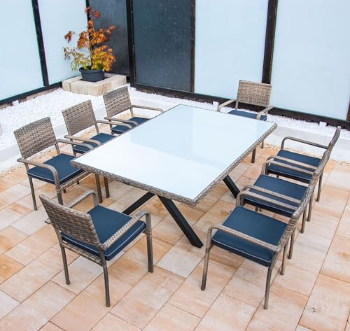Ragnarök-Möbeldesign PolyRattan Garnitur DEUTSCHES Familienunternehmen seit 1928 EIGENE Produktion 8 Jahre GARANTIE Gartenmöbel Essgruppe Tisch Dining Polyrattan Aluminium Natur Stuhl Esstisch