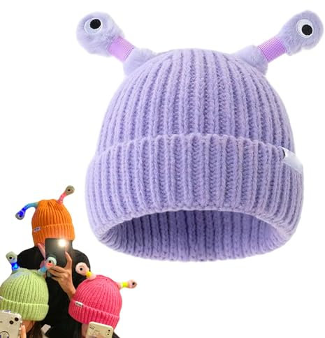 Winter Parent-Child Cute Glowing Little Monster Knit Hat Leuchtend Monster Strickmütze Wintermütze Atmungsaktiv Warm Sportmütze Weich Lustig Beanie Mütze (Einheitsgröße,2)