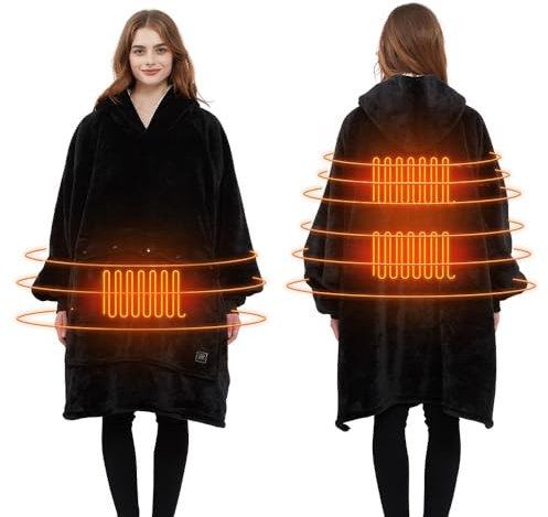 Heated Wearable Blanket Hoodie Oversized Large Flannel Sherpa Blanket Hoodie Sweatshirt Soft Cozy Warm Safety Low Voltage (NO.3)