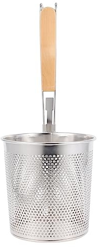 HOLIDYOYO Cestino Per La Pasta In Acciaio Inox Colino Per La Pasta Cibo Gnocco Noodle Colino A Maglia Fine Spider Skimmer Da Cucina Con Manico In Legno Per Sbollentare 14 Cm