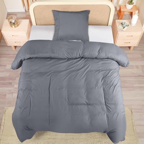 Utopia Bedding Funda Nórdica Cama 90 - Juego de Funda Nórdica de Microfibra Poliéster 135x200 cm y 1 Funda de Almohada con Dobladillo Plisado 80x80 cm (Gris)
