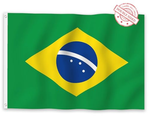 Aoihrraan Bandiera Brasile 150x250cm Doppio Lato 100% Poliestere Colori Vibranti Bandiere Brasiliane Per All'Aperto Celebrazioni Porch Decorazione Bandiere Nazionali Con 2 Robusti Grommets
