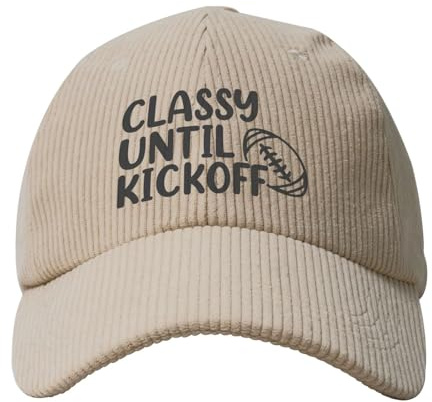 BIRYHG Classy Until Kickoff Corduroy Baseball Caps for Women Men Adjustable Dad Hat Beige