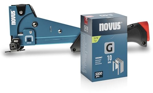 NOVUS TOOLS Hammertacker J-055 Set mit 5000 Klammern | Schlagtacker aus Vollmetall für Flachdrahtklammern Typ 11 von 6-14 mm, Schnellladesystem, Prallplatte, Soft-Griff