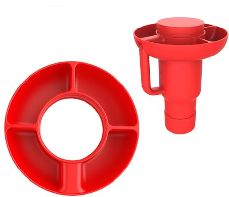 Jarsense Snack Platter, Round 4 Compartments Snack Bowl Reusable for Snacks, Candies, Compatible with Stanley Cup 40oz, for Movie Theater Camping Car(Red