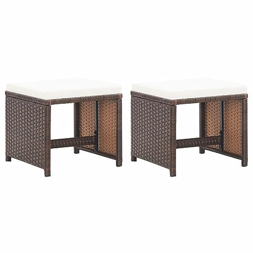 Juroupi Gartenhocker 2 STK. mit Sitzkissen Hocker Outdoor Garten Hocker FüR Draussen Sitzhocker Outdoor Poly Rattan Braun