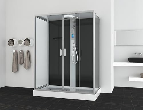 SANOTECHNIK Komplettduschkabine NEW YORK 90×160×215 cm – All‑in‑One Komplettdusche | 5 mm ESG Sicherheitsglas, Touch‑Radio, LED‑Dach, Massagedüse, Schnellmontage, CL23
