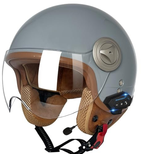 Bluetooth-Motorrad-Jethelm Eingebauter Lautsprecher Automatische Beantwortung, ECE-Zertifizierung Modular Open Motorradhelm, Integrierter Helm mit Visier 11,M=57~58cm