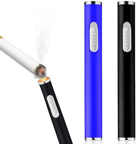 2 mecheros USB, 8,6 cm, pequeño, eléctrico, recargable, sin llama, encendedor eléctrico portátil (negro y azul)