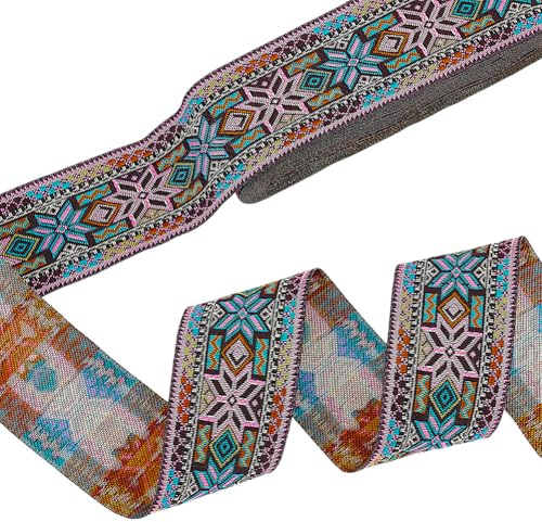 PH PandaHall 7m Vintage Jacquard Band 5 cm bestickte Jacquard-Bordüre Boho gewebte Stoff Bänder Ethnisches Floral-Band Stoff Trim für DIY Craft Kleidung Zubehör Verschönerung