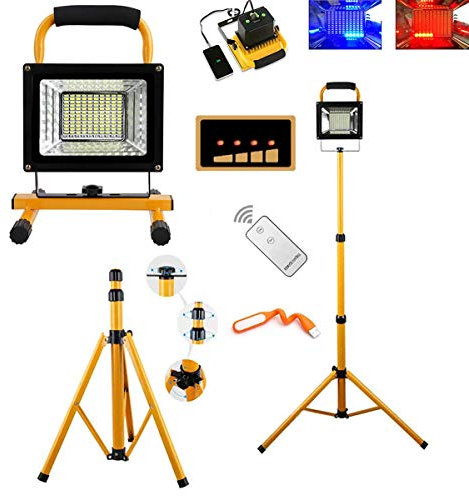 Proyector portátil recargable con control remoto de 130 LED y trípode de batería de litio de 20000 mAh para garaje, taller y camping