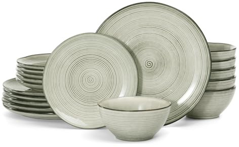 Richmount Tempus Serie Geschirrset, Geschirrset 6 personen, Steingut Geschirr set, 18-teiliges Teller Set, Reaktive Glasur, Mikrowellen- & Spülmaschinenfest, Burgwand