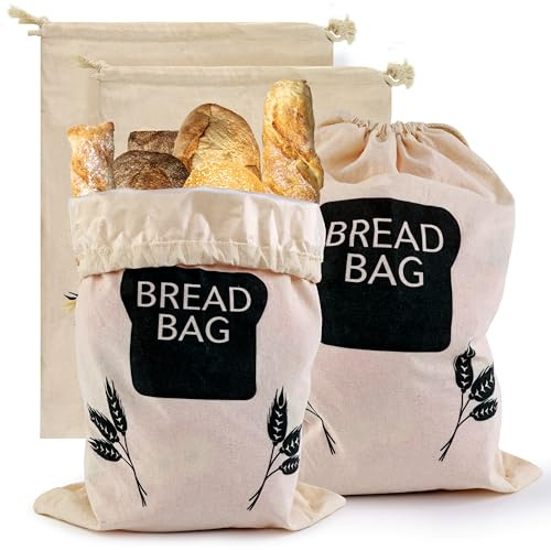 Lined Bread Bags for Homemade Bread, 2 Pcs 35x49.5cm Eco Linen Storage Bags, Unbleached Linen Reusable Food Storage