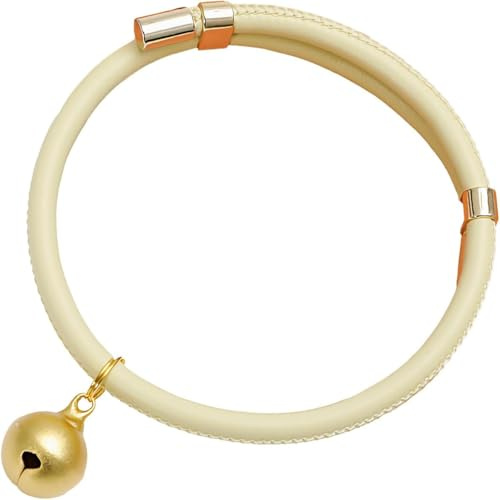 Olsa Verstellbares Katzenhalsband mit Glöckchen, weiches Leder, Kätzchenhalsband für kleine Katzen, Zwei-Wege-Schnallenverschluss, passend für einen Halsumfang von 14–44 cm (Cremefarbenes Beige, M)
