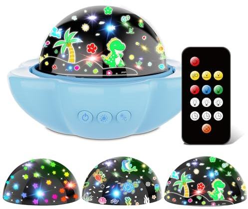 Baby Night Light Projector, Dinosaur Night Light for Kids with 3 Projection Theme 360°Rotate Baby Night Lamp with Remote Timer, Party Decor Dinosaur Toys for Boys Birthday Gifts Xmas Stocking Fillers