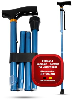iuvas® Gehstock klappbar Blau Matt– Höhenverstellbare Gehhilfe für Damen & Herren – Leicht, stabil & rutschfest – Klappbarer Spazierstock für Senioren & Reisen – Made in Europe