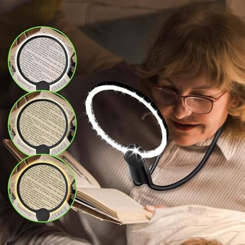 Lente di Ingrandimento per Lettura, Lente Ingrandimento a Mani Libere, Lente d'ingrandimento con Luce Regolabile per Lavoro e Lettura, Flessibile a Collo d'oca a Pagina Intera