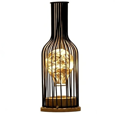 Homely Glow Wine Bottle Table Lamp, LED Decorative Lamp with Metal Frame, Battery Powered Fairy Light for Living Room, Bedroom, Bar & Dining Table, Modern Wine Glass Shaped Bedside Lamp for Home Decor
