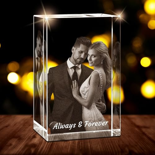 XSTZR Personalisierte 3D-Kristallfotos Individuell Geschenke mit Lasergravur, Gravur im Inneren des Kristalls mit Ihrem Foto für Frauen, Männer, Geburtstag, Cadeau Fête des Mères, Weihnacht (Quader)