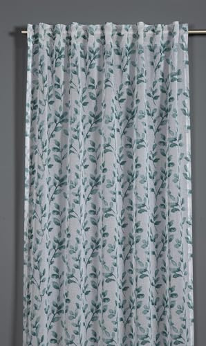 Sehlbach Schal mit Gardinenband, All-Over-Blätterranken, Grün, 135 x 245 cm Gardinen, Lichtdurchlässig, Blickdicht, Öko-Tex Zertifiziert, Verdeckte Schlaufen, Kürzungsband Inklusive