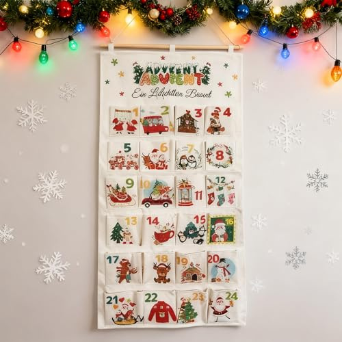 HERZWILD Calendrier de l'Avent en tissu à remplir soi-même - Sacs cadeaux - Ensemble tapisserie réutilisable (multicolore-B)