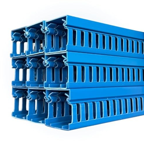 PVC Verdrahtungskanal mit Deckel, 1m Länge, Grau/Weiß/Blau, für die geordnete Verdrahtung im Schaltschrank (Blau, 40x40 mm)