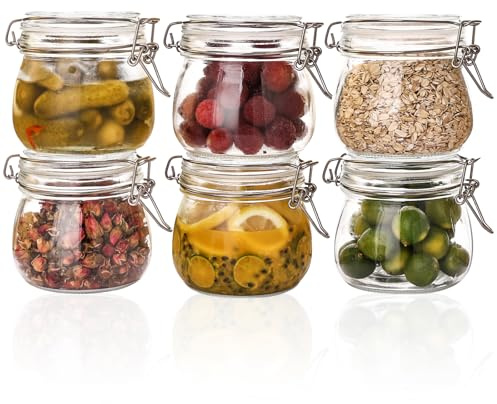 Belgol 6 Pack 17oz Mason Glass Jars with Clamp Lids, Large Clear Airtight Food Storage Containers, Glass Canisters for Coffee, Sugar, Flour, Pasta, Spices, BPA-Free