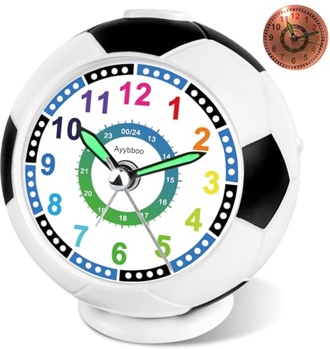Ayybboo Väckarklocka barn analog fotboll utan tickande med nattljus snooze, inlärningsväckarklocka för pojkar flickor sovrum, skolnybörjargåva