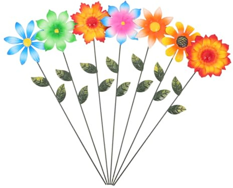 HANABASS Lot De 7 Piquets DéCoratifs Jardin en Fer Forgé avec Fleurs MéTalliques RéSistantes Aux IntempéRies Tuteurs Stables pour Pelouse Terrasse DéCoration ExtéRieure