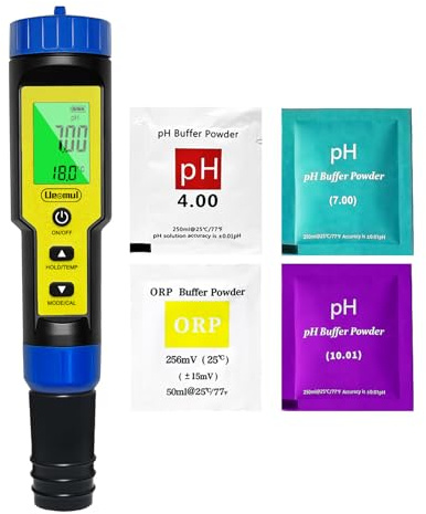 Ueomul pH Chlore Mètre Piscine 7 EN 1, Tester pH Chlore (FAC) TDS EC Salinité ORP et Température avec ATC, Testeur Qualité Eau étanche IP67, précision élevée pour eau potable, spa, hydroponie