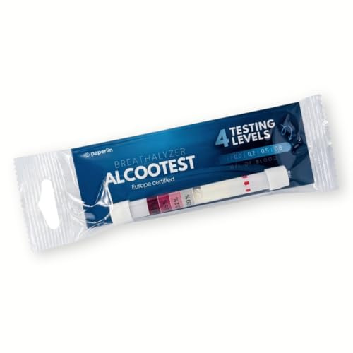 Paperlin Etilotest Desechable (lote de 50) – 3 umbrales de detección (0,2, 0,5, 0,8 g/L) – Prueba de Alcolemia rápida y precisa – Cumplimiento Reach – Fabricación Europa (50)
